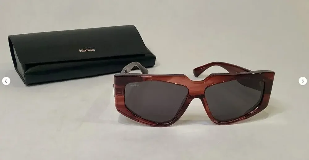 NIB Max Mara 58MM Red Solid Lenses UV Protection Rectangle Sunglasses